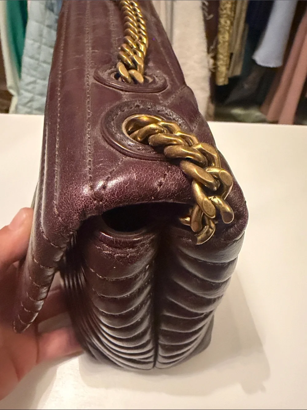 Tory Burch Kira Burgundy Quilted Leather Flap Crossbody/ Shoulder Bag